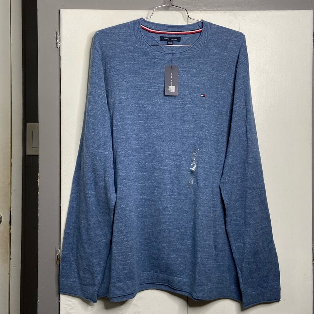Tommy Hilfiger Men 3XL Signature crewneck Sweater Blue Heather 100% cotton NWT